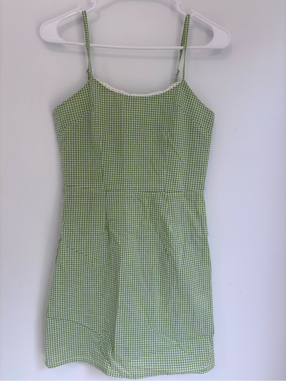 Green and White Gingham Mini Dress